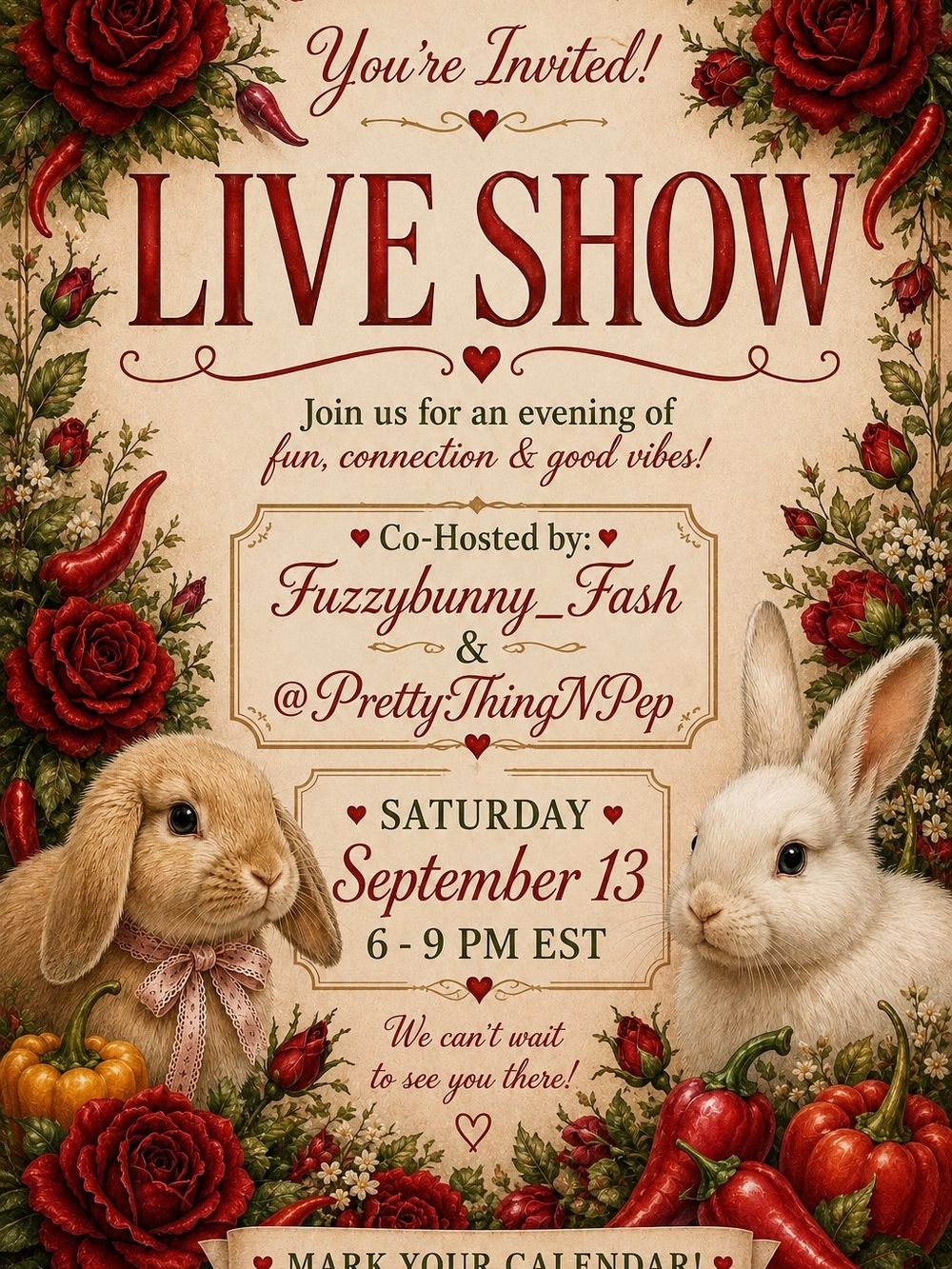 Live Show Flyer! Save The Date! Fuzzy & The Peps!! Sept. 13, 2026 6pm EST!